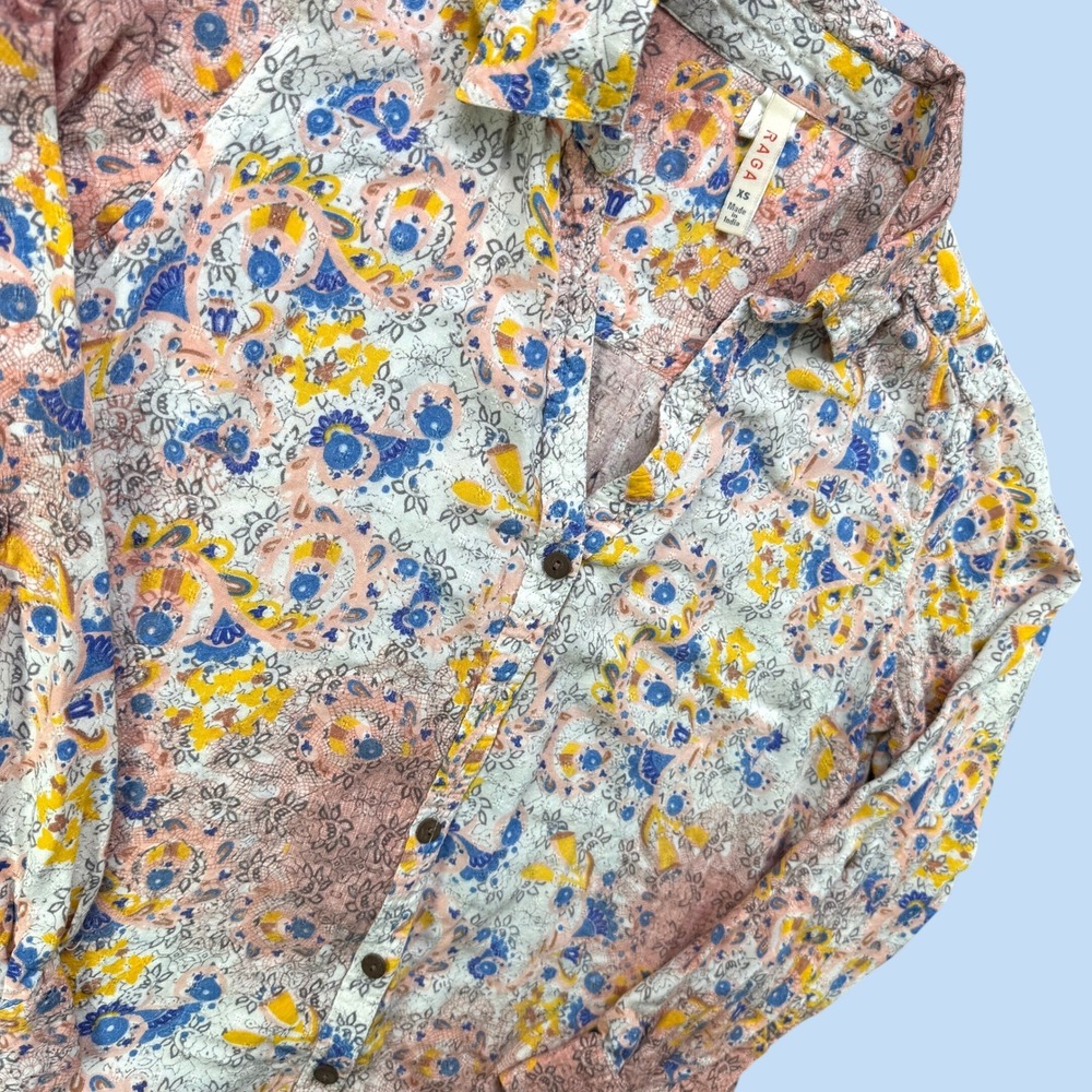 Anthropologie Raga Button Top Women XS‎ Multicolor Paisley Floral Boho Blouse